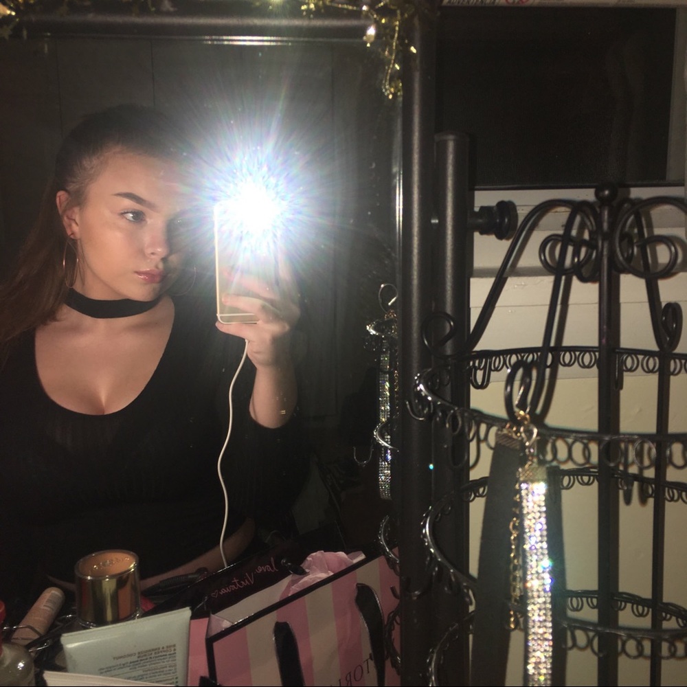 Black Ribbed Long Sleeve Crop Top w/ Choker
